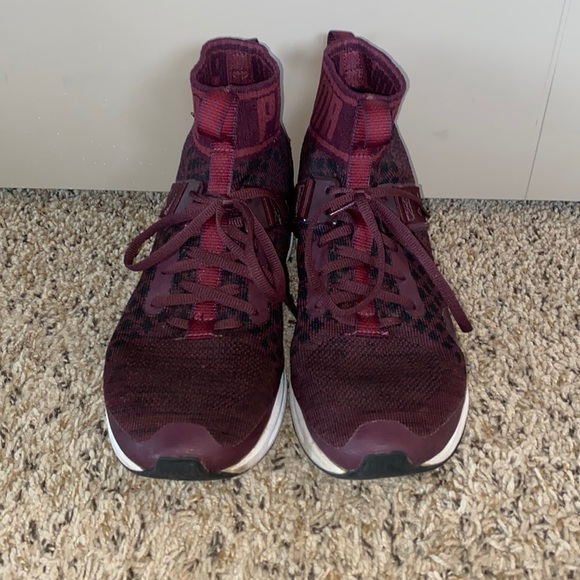Puma Maroon Ignite Evoknit Hi-Top Sneakers, W9.5 - Picture 3 of 5